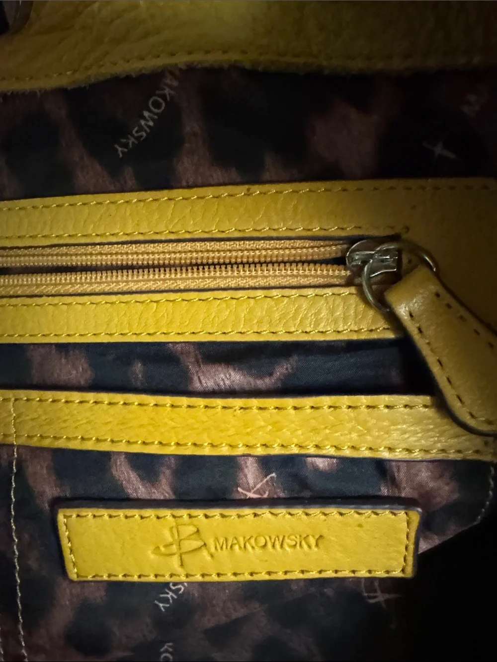 b. makowsky Yellow Leather Satchel with Turn-Lock Accent
